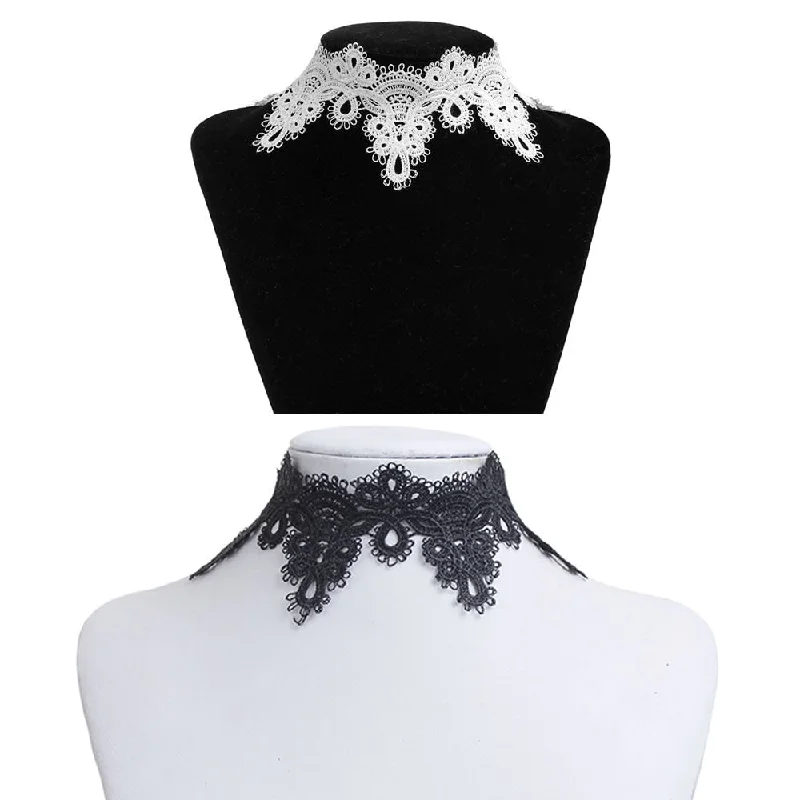 Pendant Necklace for Casual Style-Sexy Sparkles 2 Pcs Lace Choker Necklace for Women Girls