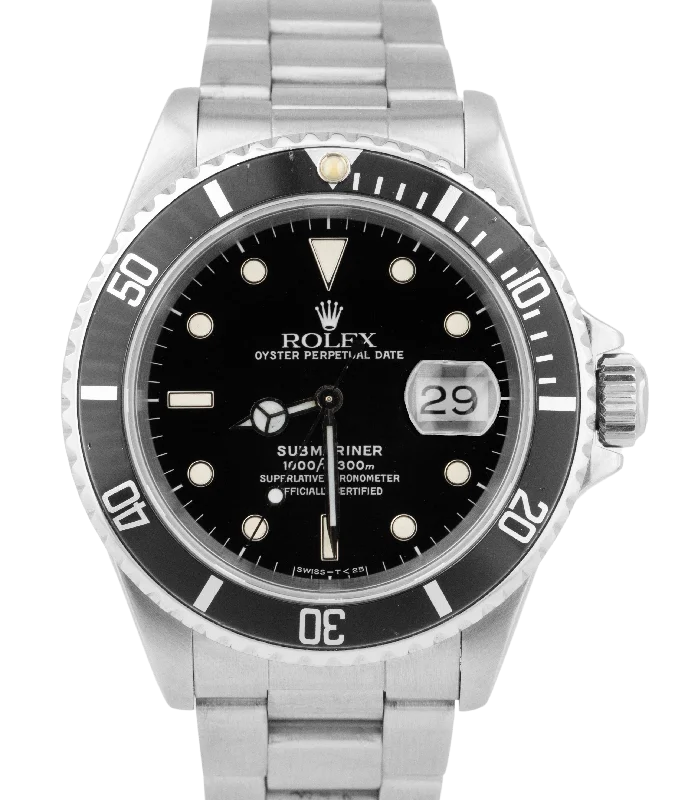 Women's Watch with Swarovski Crystals-Rolex Submariner Date Stainless Steel Black Automatic Oyster Dive Watch 16610