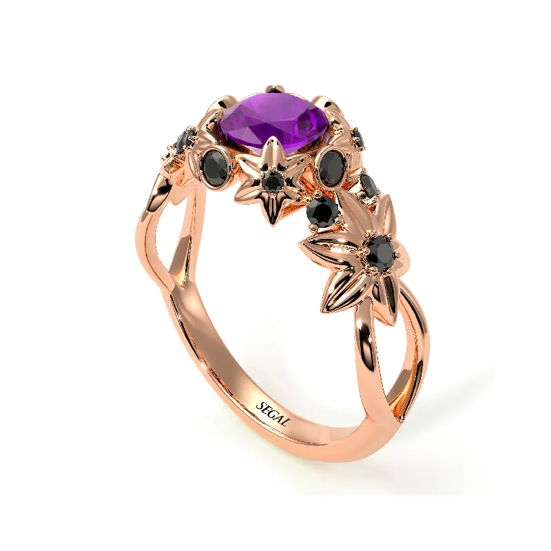 Custom Wedding Ring for Fashionable Couples-Flowers And Branches Amethyst Ring - Katherine no. 305