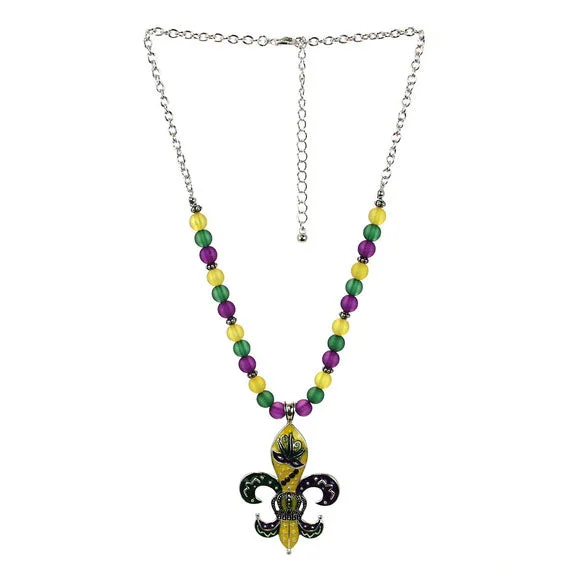 Layered Necklace for Trendy Looks-Fleur De Lis Mardi Gras Necklace