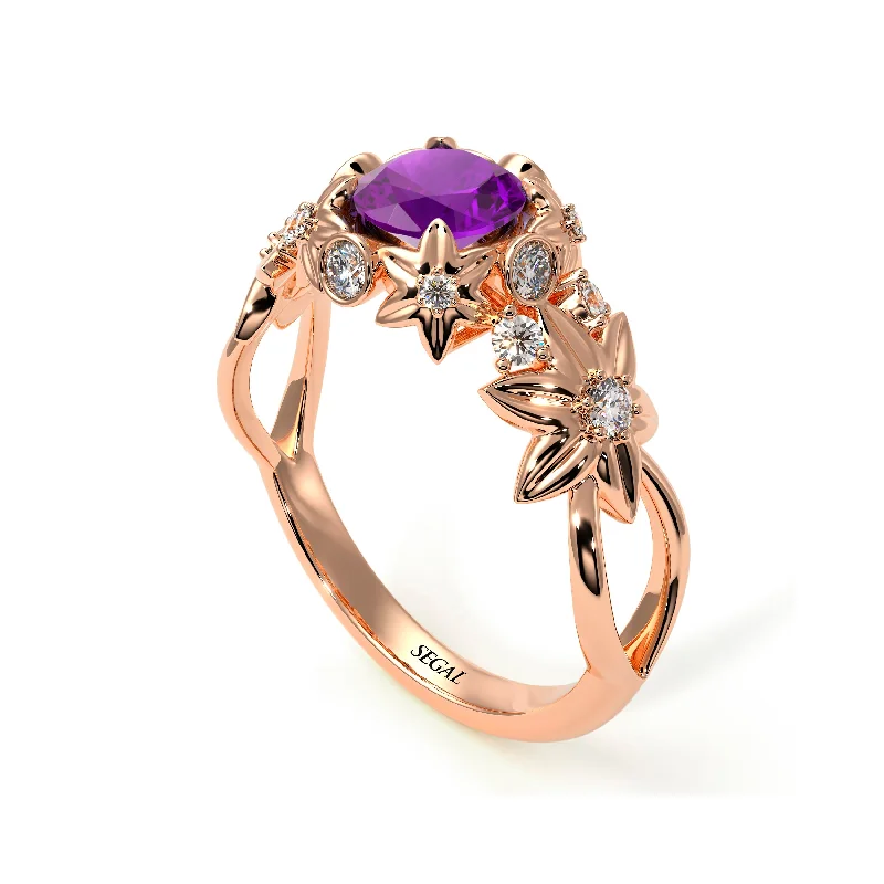 Silver Stackable Ring Set for Fashion-Flowers And Branches Amethyst Ring - Katherine no. 302