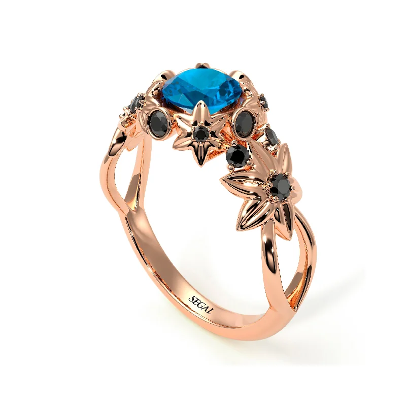 Classic Diamond Band Ring for Wedding-Flowers And Branches Blue Topaz Ring - Katherine no. 505