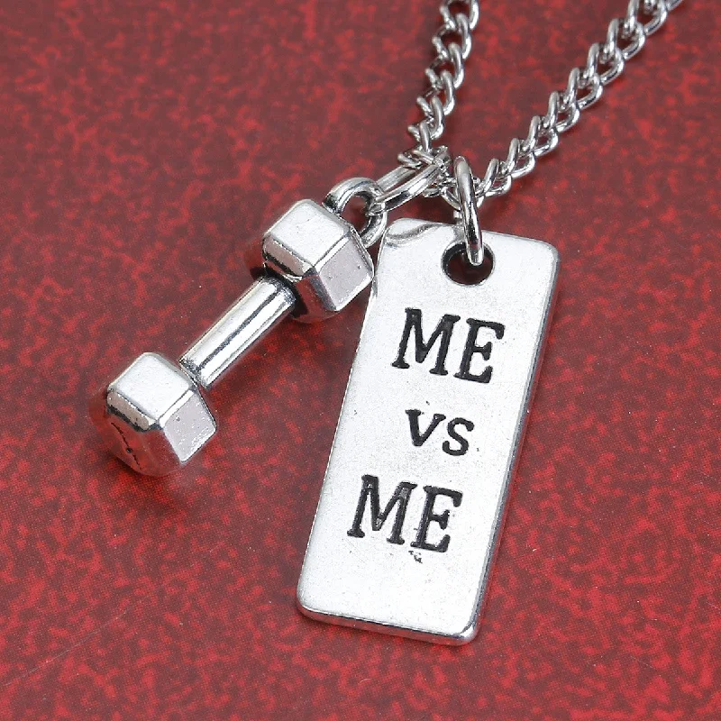 Dazzling Necklace for Special Events-Sexy Sparkles Fitness Sports Gym Necklace Dumbbell and Me vs Me Charms