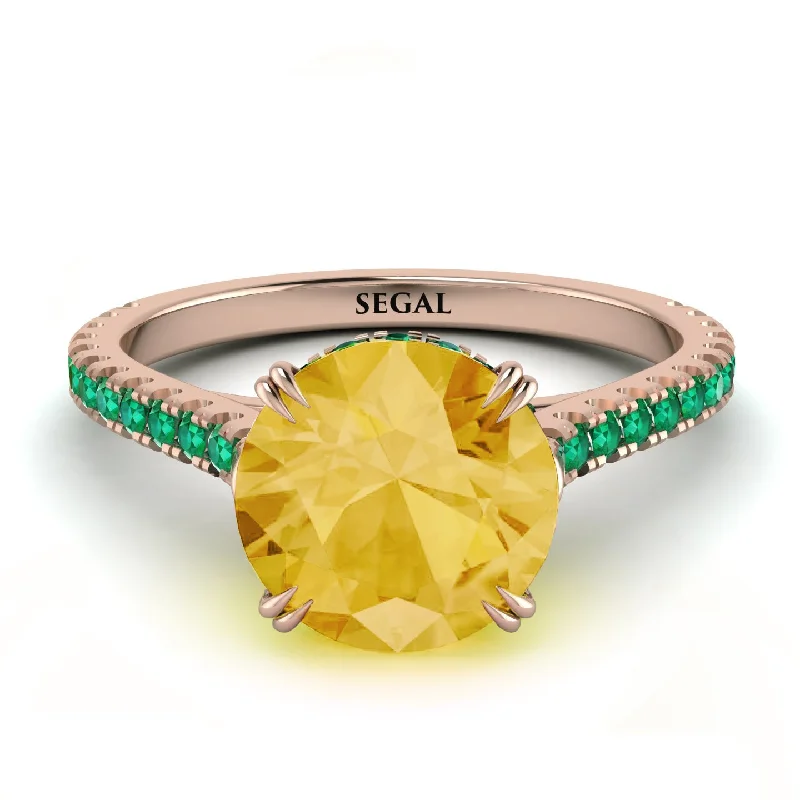 Luxury Wedding Ring for Women-Hidden Diamond Double Cat Claw Prongs Citrine Ring - Hazel No. 605