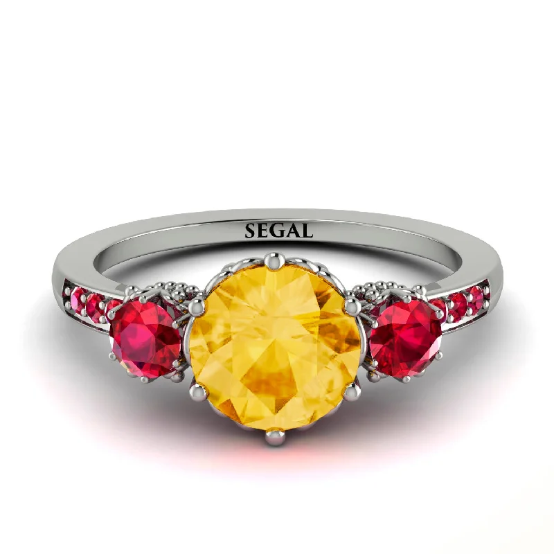 Elegant Diamond Ring for Engagement-Vintage 3 Stones Citrine Ring With Micro Pave - Luna No. 615