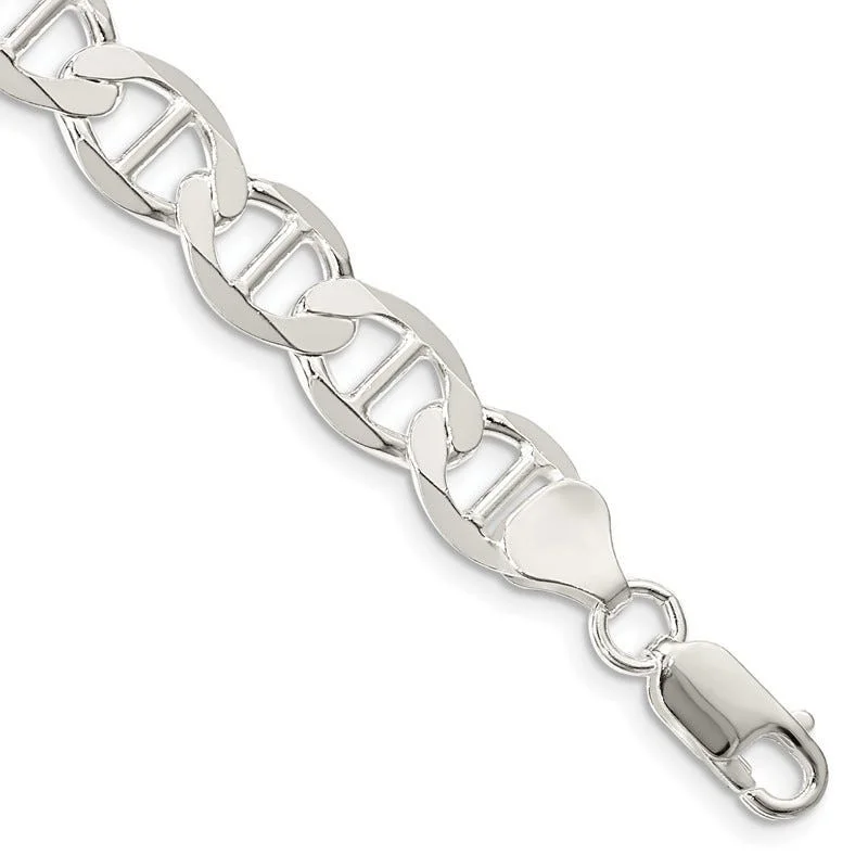 Customizable Charm Bracelets for Gifts-Sterling Silver 8.9mm Flat Anchor Chain Bracelet