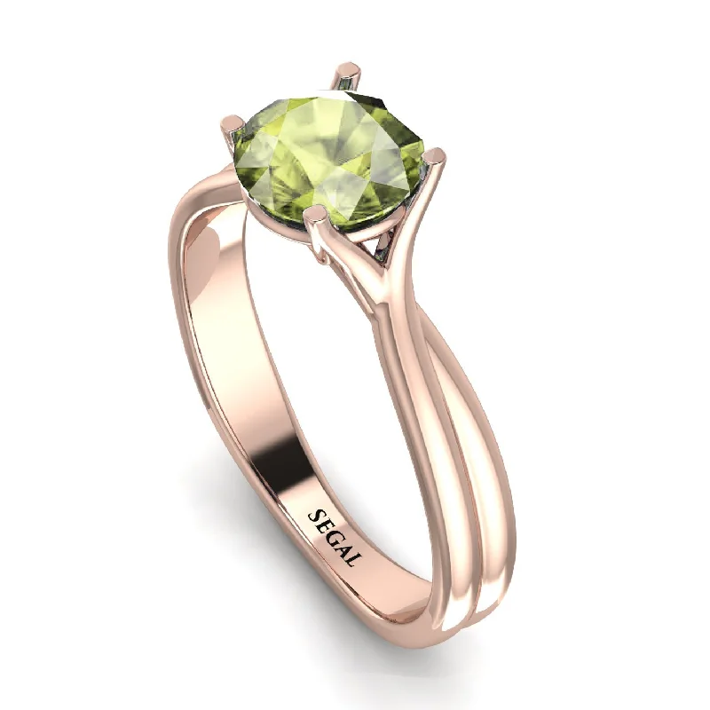 Handmade Gold Ring for Gifts-Solitaire Twist Shank Peridot Ring - Eleanor No. 702