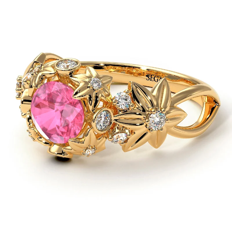 Customizable Silver Ring for Men-Flowers And Branches Pink Moissanite Ring - Katherine no. 801