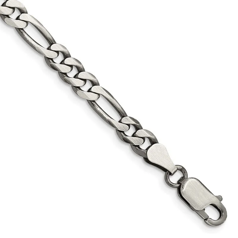 Luxury Gold Bracelet for Special Occasions-Sterling Silver Antiqued 5.5mm Figaro Chain Bracelet