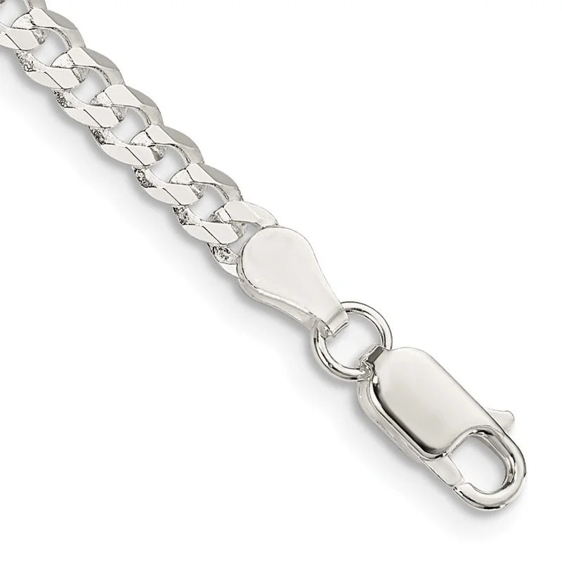 Luxury Silver Bracelet for Special Occasions-Sterling Silver 3.8mm Flat Curb Chain Bracelet