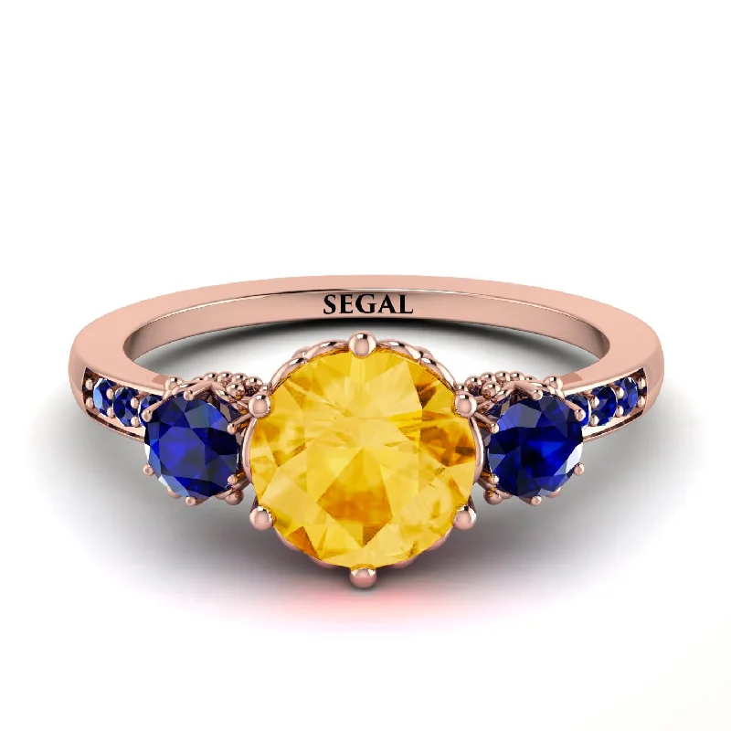 Large Engagement Ring for Women-Vintage 3 Stones Citrine Ring With Micro Pave - Luna No. 611