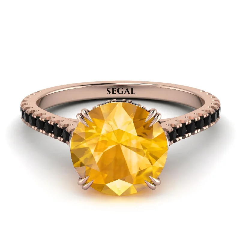 Elegant Gold Ring for Brides-Hidden Diamond Double Cat Claw Prongs Yellow Diamond Ring - Hazel No. 1008