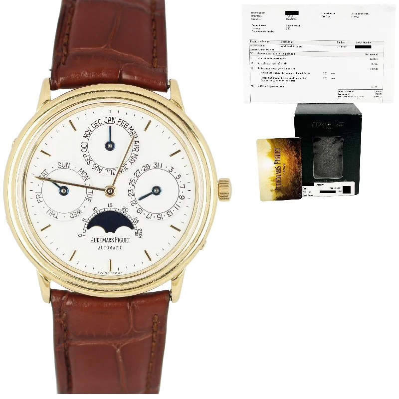 Luxury Watches for Men with Leather Bands-Audemars Piguet Quantieme Perpetual Moonphase 36mm 18k Gold White 25548BA Watch