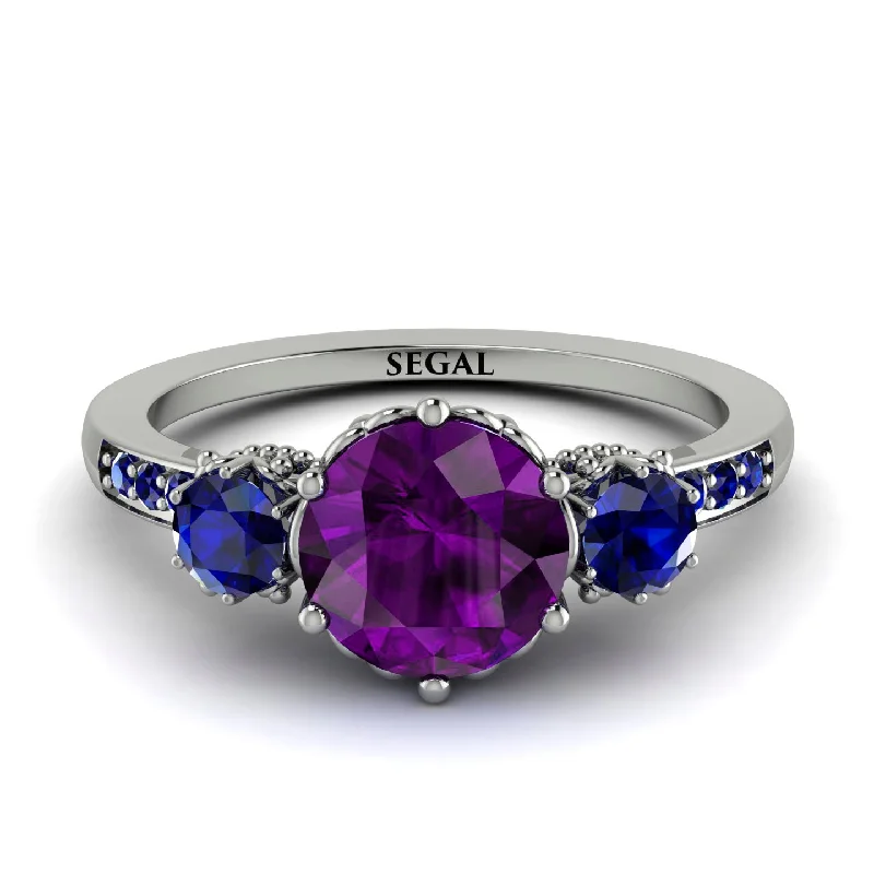 Chunky Gemstone Ring for Bold Style-Vintage 3 Stones Amethyst Ring With Micro Pave - Luna No. 312