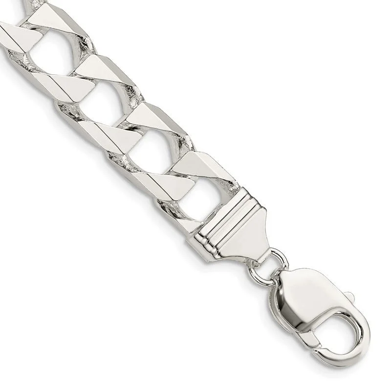 Trendy Bracelet for Daily Fashion-Sterling Silver 10.3mm Flat Open Curb Chain Bracelet