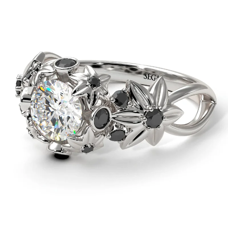 Solitaire Engagement Ring for Women-Flowers And Branches Diamond Ring - Katherine no. 27