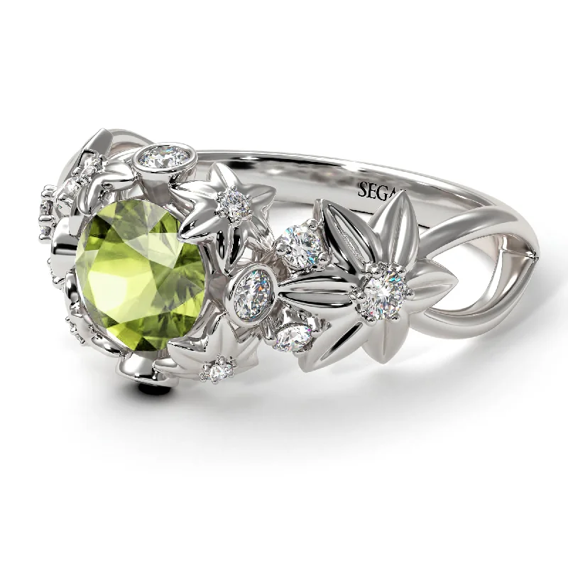 Stylish Gold Ring for Special Occasions-Flowers And Branches Peridot Ring - Katherine no. 703