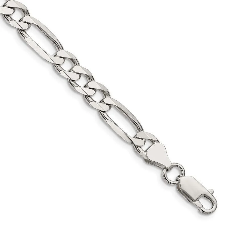 Beautiful Diamond Bracelet for Weddings-Sterling Silver 6.75mm Figaro Chain Bracelet