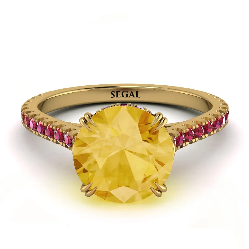 Classic Gold Wedding Ring-Hidden Diamond Double Cat Claw Prongs Citrine Ring - Hazel No. 610