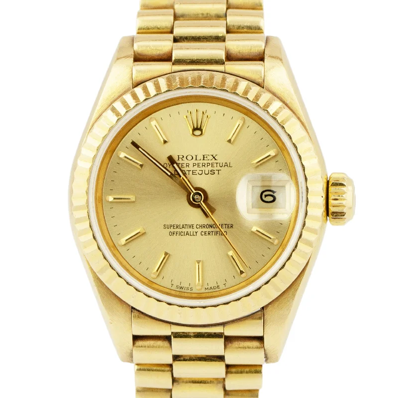 Swiss Made Watches for Precision and Durability-UNPOLISHED Ladies Rolex DateJust President 26mm Champagne Automatic Watch 69178