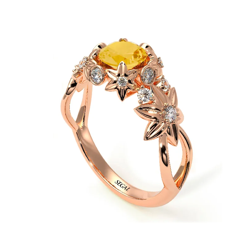 Simple Gold Ring for Women-Flowers And Branches Citrine Ring - Katherine no. 602