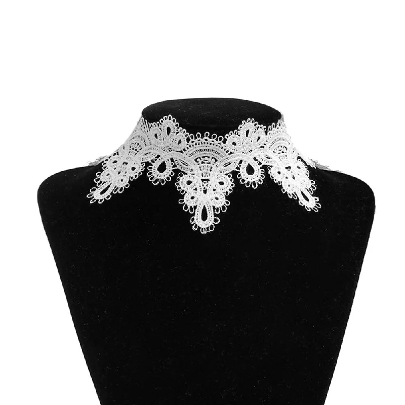 Sapphire Necklace for Evening Wear-Sexy Sparkles White Lace Choker Necklace for Women Girls