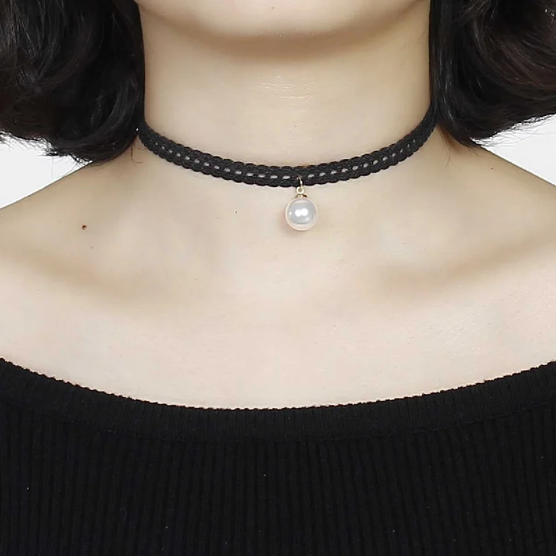 Black Pearl Necklace for Elegant Look-Sexy Sparkles Women Girls Choker Necklace Choose Black Velvet Chokers, Multi color Triangle Pattern and more