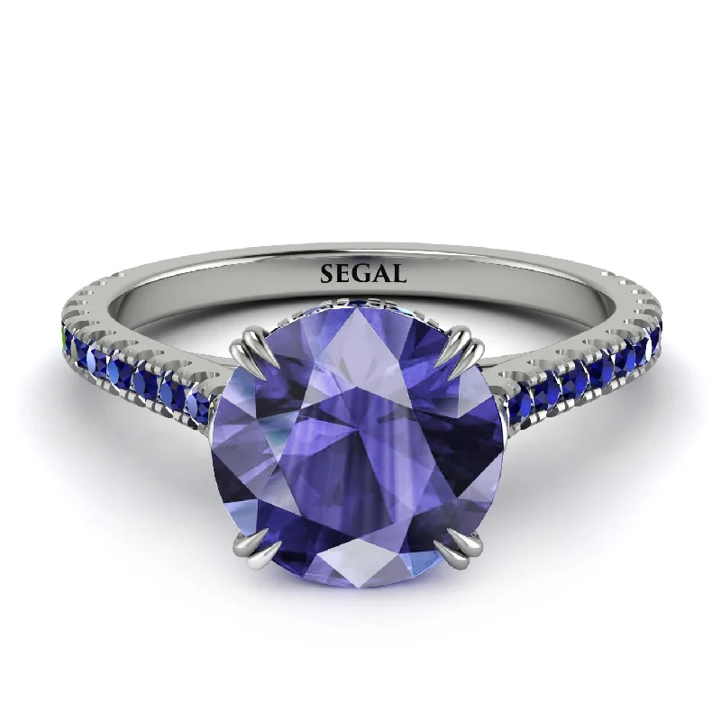 Multi-Gemstone Engagement Ring-Hidden Diamond Double Cat Claw Prongs Tanzanite Ring - Hazel No. 215