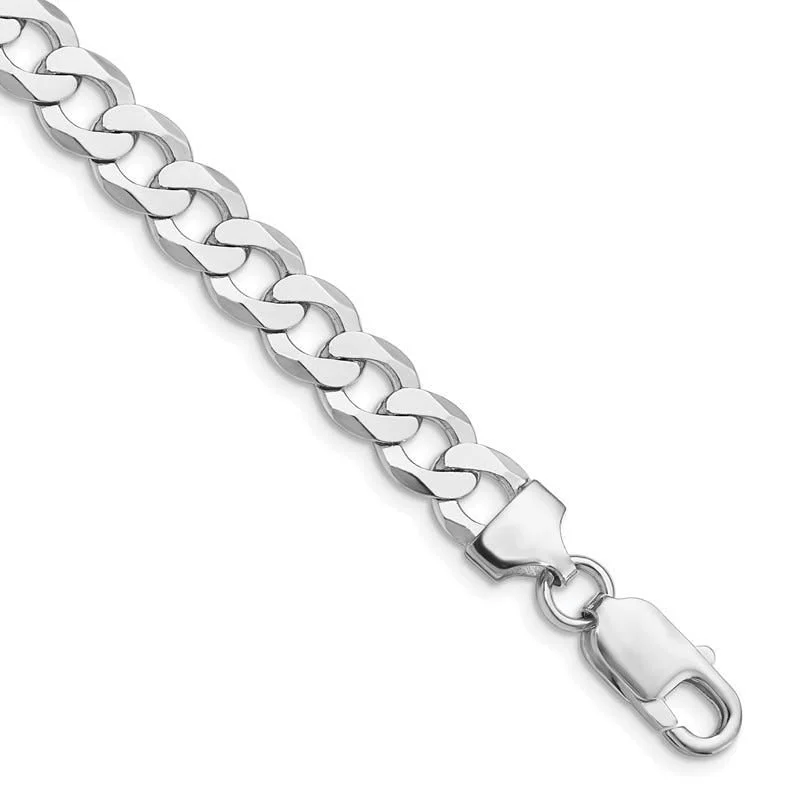 Simple Gold Bracelet with Engraving-Sterling Silver Rhodium-plated 8mm Flat Curb Chain Bracelet