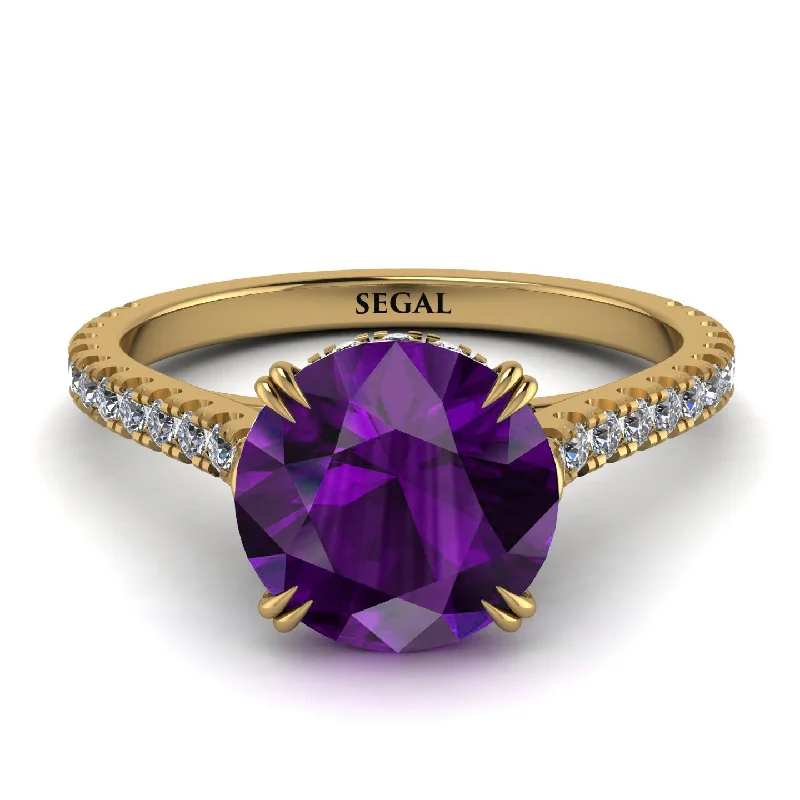 Custom Birthstone Ring for Fashion-Hidden Diamond Double Cat Claw Prongs Amethyst Ring - Hazel No. 301