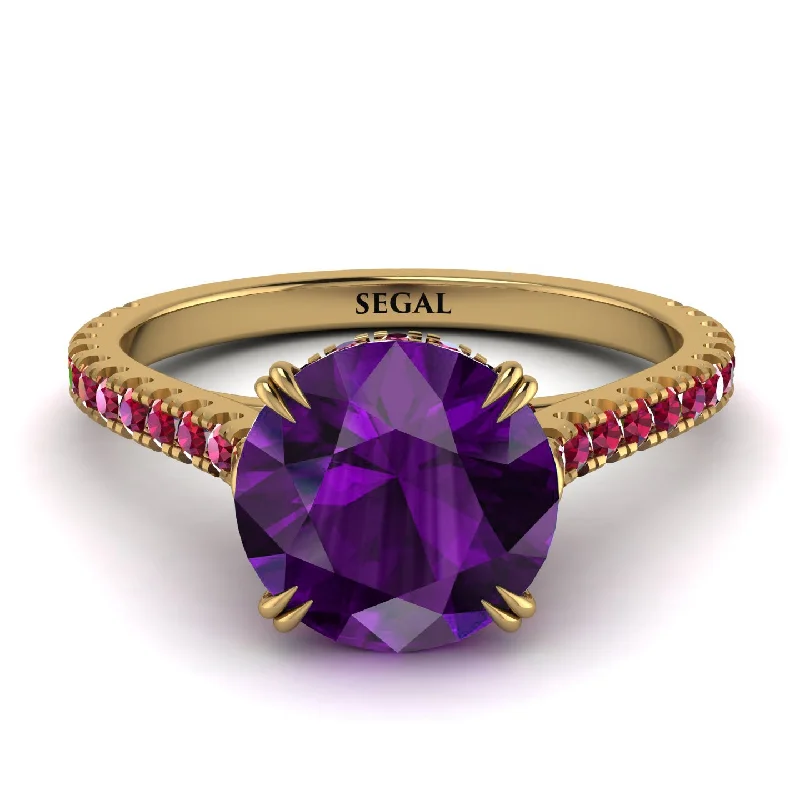 Luxury Ruby Ring for Women-Hidden Diamond Double Cat Claw Prongs Amethyst Ring - Hazel No. 310