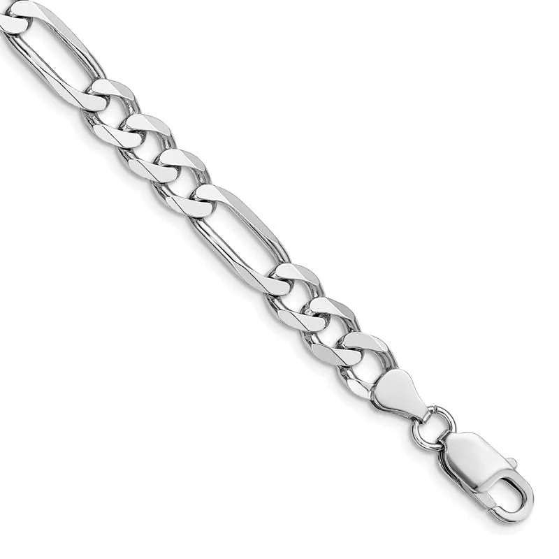 Adjustable Bracelet for Casual Looks-Sterling Silver Rhodium-plated 7.5mm Figaro Chain Bracelet