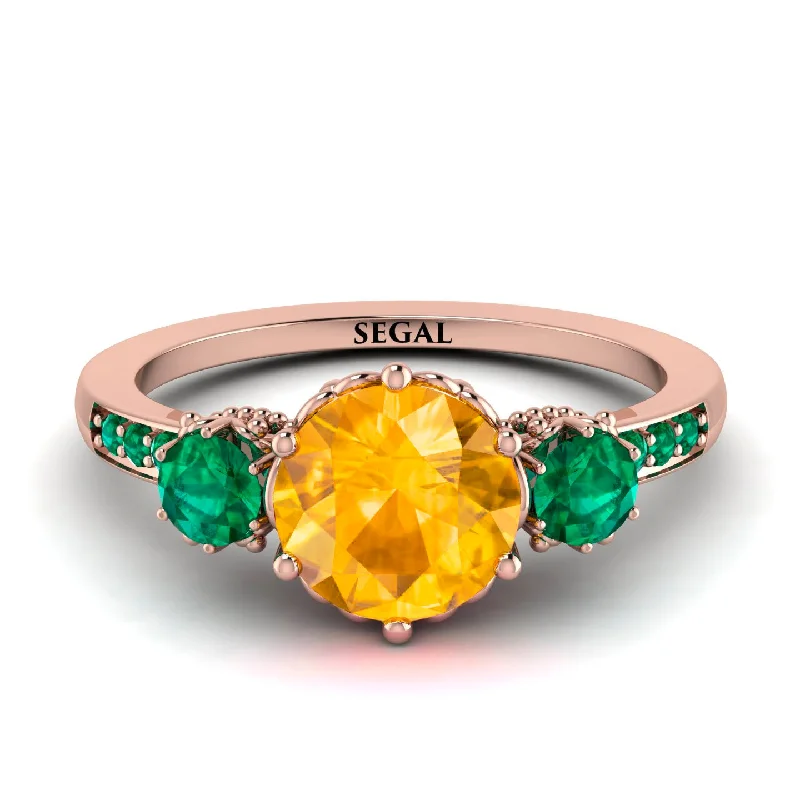 Elegant Rose Gold Ring-Vintage 3 Stones Yellow Diamond Ring With Micro Pave - Luna No. 1005