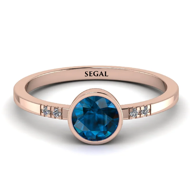 Stylish Wedding Ring Set for Couples-Bezel Minimalist Blue Topaz Ring - Kinsley No. 502