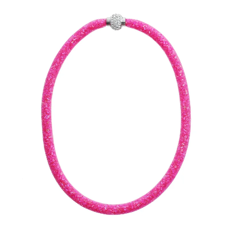 Simple Gold Chain Necklace for Women-Fuchsia Shiny Rhinestone Crystal Star Glitter Mesh Magnetic Necklace