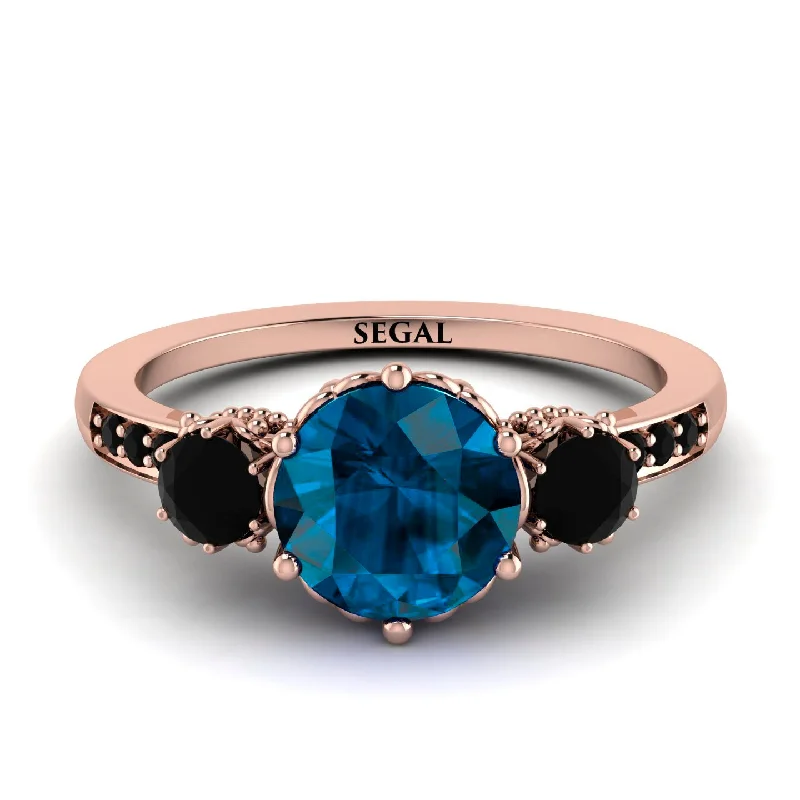 Rose Gold Ring for Stylish Women-Vintage 3 Stones Blue Topaz Ring With Micro Pave - Luna No. 508