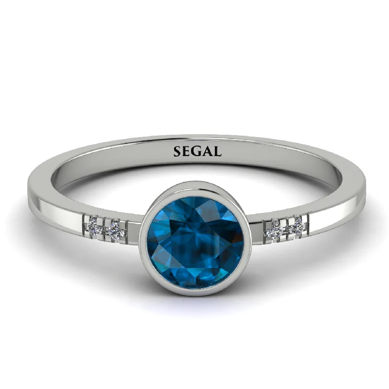 Beautiful Gemstone Engagement Ring-Bezel Minimalist Blue Topaz Ring - Kinsley No. 503