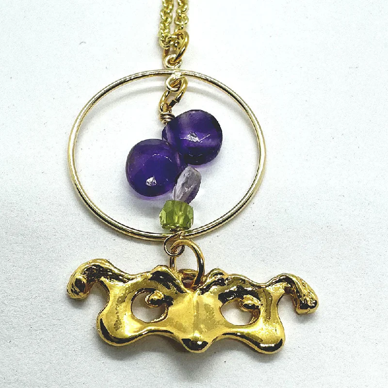 Modern Gold Necklace for Women-Mask Necklace Circular Amethyst Peridot