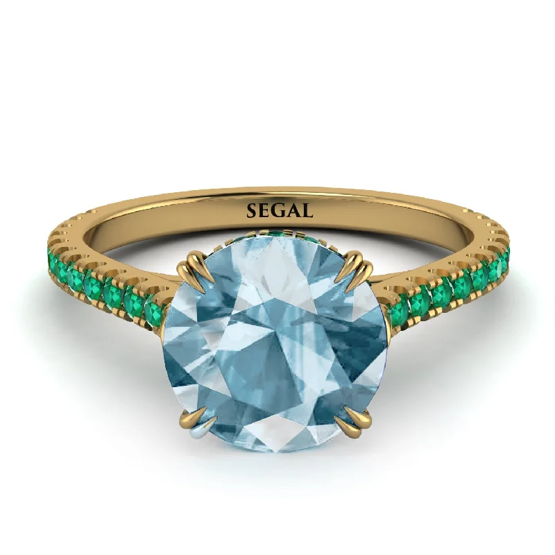 Rose Gold Engagement Ring with Diamonds-Hidden Diamond Double Cat Claw Prongs Aquamarine Ring - Hazel No. 404