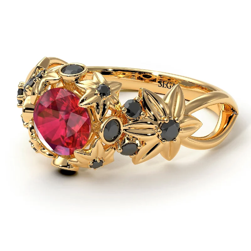 Unique Wedding Ring for Couples-Flowers And Branches Ruby Ring - Katherine no. 40