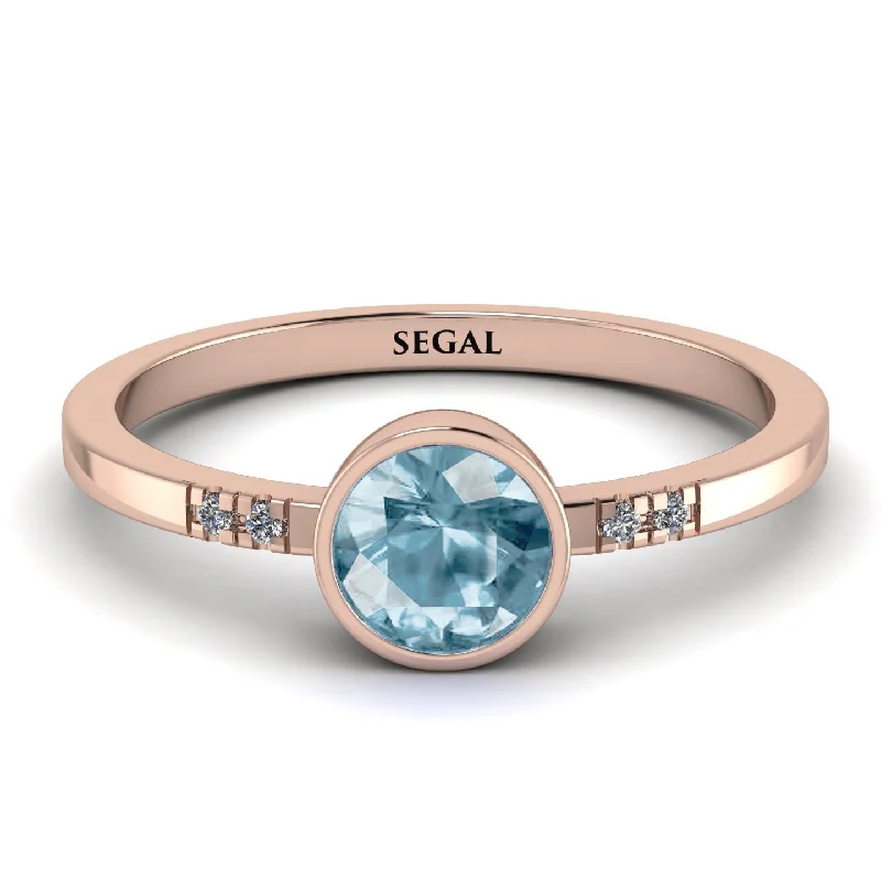 Custom Ring with Personalized Engraving-Bezel Minimalist Aquamarine Ring - Kinsley No. 402