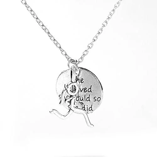 Luxury Necklace for Special Occasions-SEXY SPARKLES Stick Figure Running Girl Necklace she belived she could so she did run, runner jewelry