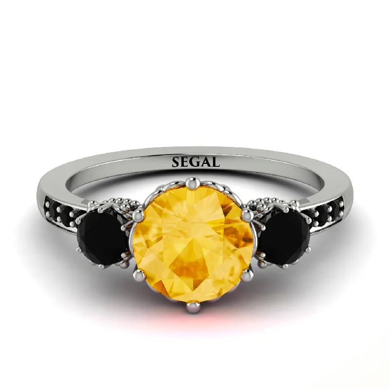 Emerald Ring for Wedding-Vintage 3 Stones Citrine Ring With Micro Pave - Luna No. 609