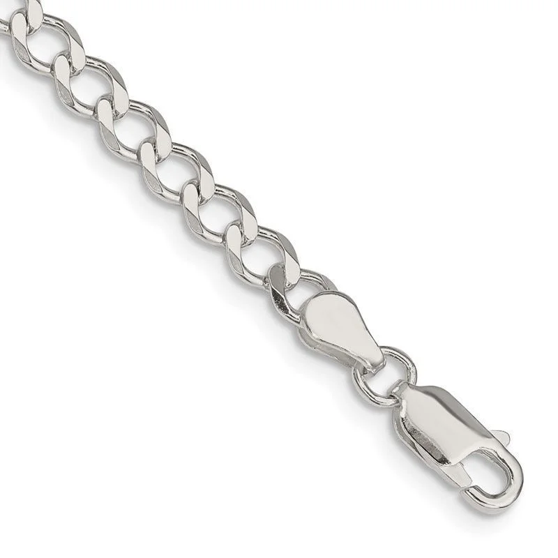 Trendy Bracelets for Fashionable Women-Sterling Silver 4.5mm Semi-solid Flat Curb Chain Bracelet