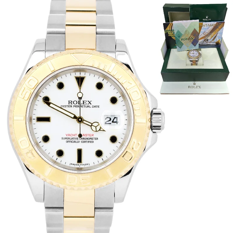 Trendy Smart Watches with Fitness Apps-Rolex Yacht-Master 16623 White 18K Two Tone Yellow Gold 40mm Steel Date Watch BP