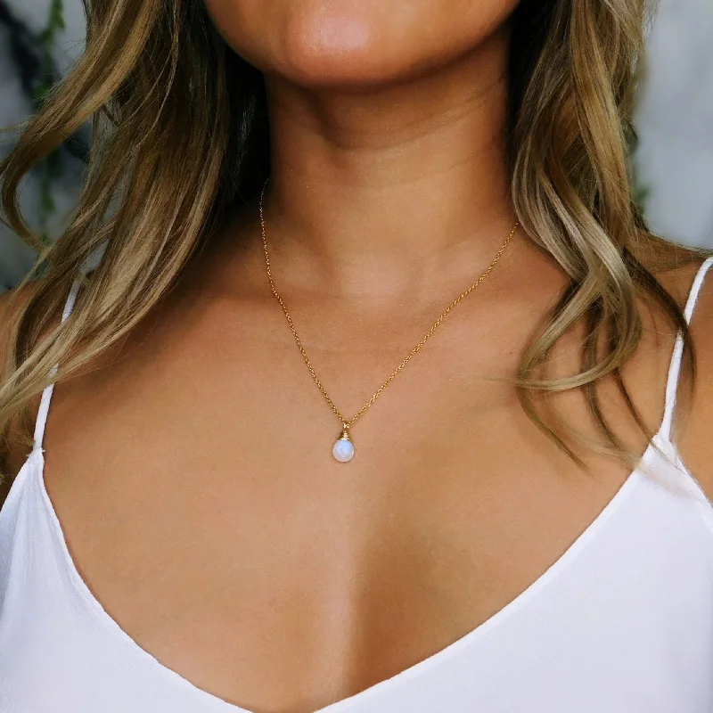 Simple Silver Necklace with Pendant-Moonstone Drop Necklace