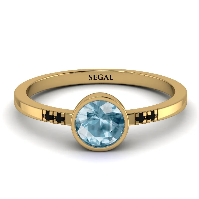 Classic Men’s Wedding Ring with Engraving-Bezel Minimalist Aquamarine Ring - Kinsley No. 404