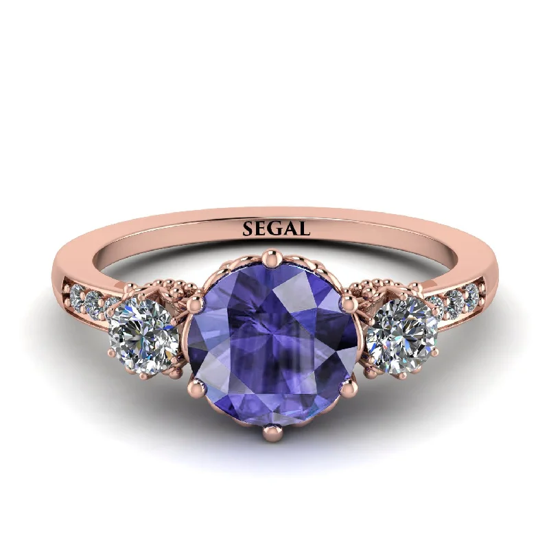 Personalized Name Ring-Vintage 3 Stones Tanzanite Ring With Micro Pave - Luna No. 202