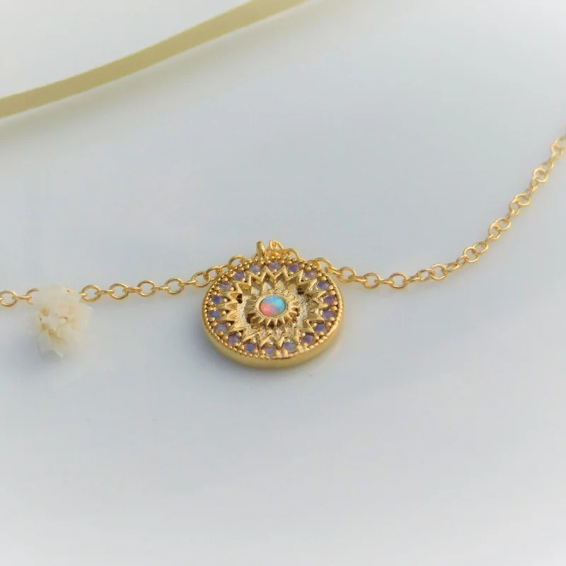 Luxury Crystal Necklace for Glamour-Opal Mandala Gold Necklace