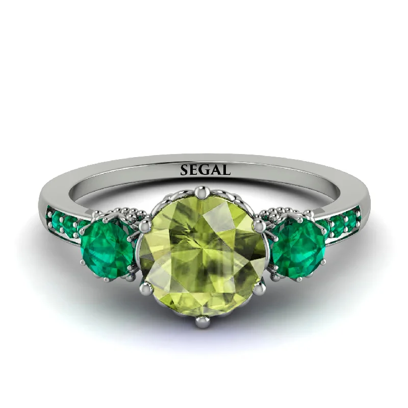 Silver Wedding Ring for Couples-Vintage 3 Stones Peridot Ring With Micro Pave - Luna No. 706